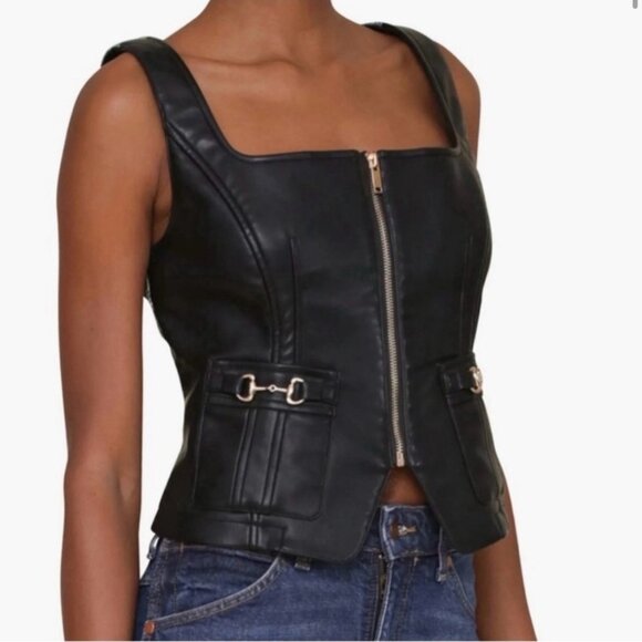 NWT 7 for All Mankind Faux-Leather Equestrian Buckle  Vest siz M - Picture 1 of 3